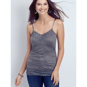 Maurices Solid Lace Crinkle Cami Tank Top Size L Gray Feminine Casual Layering